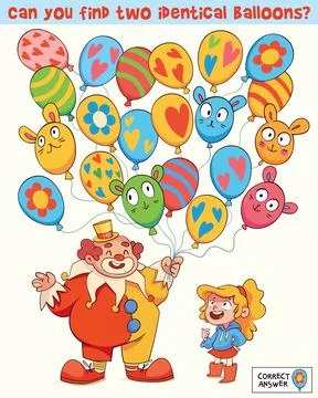 Find two identical balloons. Fun printable activity for kids. Spot it Stock Illustration