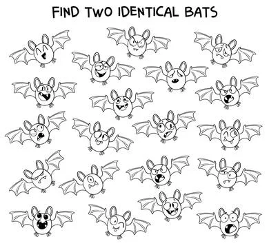 Find two identical bats. Coloring book Stockillustratie