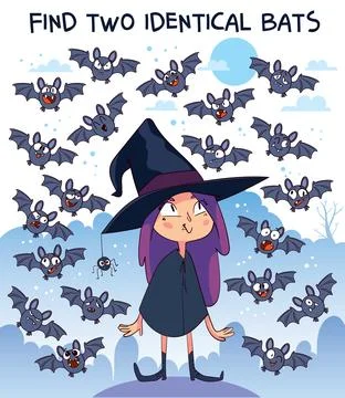 Find two identical bats. Cute cartoon game for kids Stockillustratie