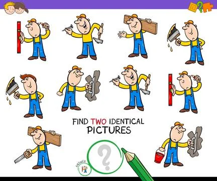 Find two identical builders game for kids Cartoon Illustration of Finding ... Stock Photos