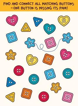 Find two identical buttons. Cute educational puzzle for kids Stockillustratie