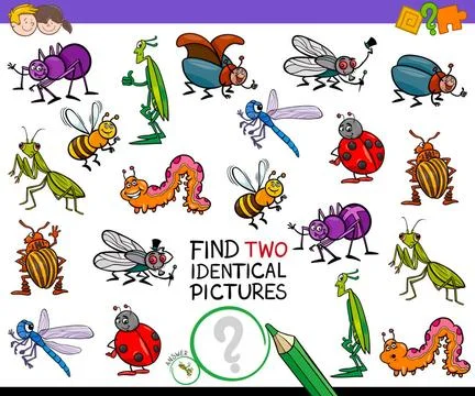 Find two identical cartoon insects game for kids Cartoon Illustration of F... Stock Photos