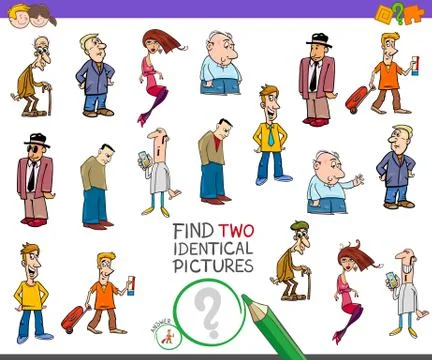 Find two identical characters game for kids Illustrazione stock