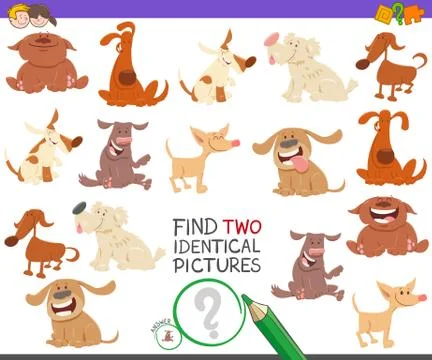Find two identical dogs task for children Illustrazione stock