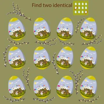 Find two identical easter eggs rebus for children under 10 years old Illustrazione stock