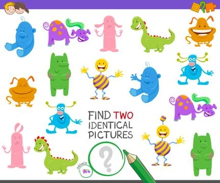 Find two identical monsters task for kids Illustrazione stock