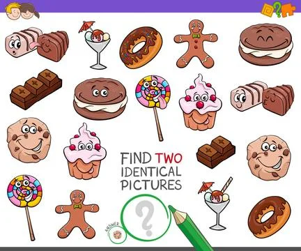 Find two identical sweets task for children Cartoon Illustration of Findin... Stock Photos