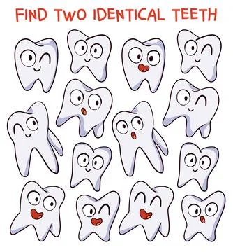 Find two identical teeth puzzle. Spot it Stockillustratie