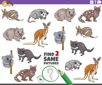 Find two same animal characters task for children Stock Illustration