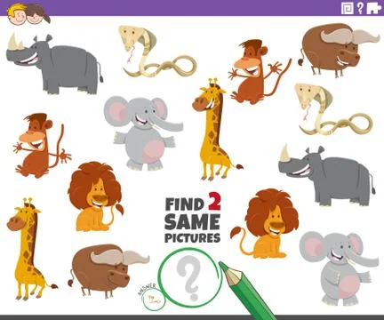 Find two same animals picture game for kids Illustrazione stock