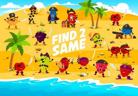Find two same berry pirates and corsairs on island Stock Illustration