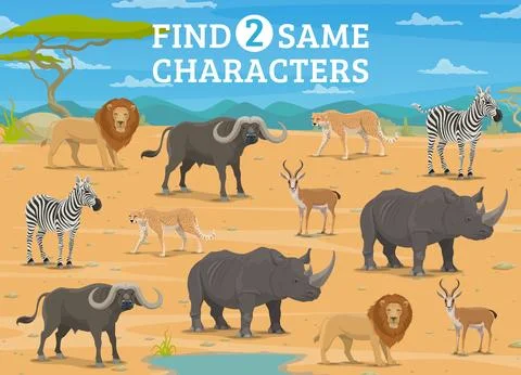 Find two same cartoon african animal characters Stock Illustration