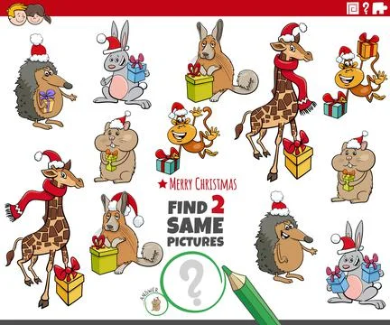 Find two same cartoon animal characters with Christmas presents Stock Illustration