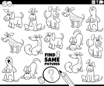 Find two same cartoon dogs activity coloring page Illustrazione stock