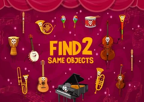 Find two same cartoon musical instrument character Stock Illustration