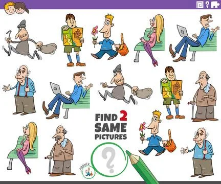 Find two same cartoon people characters educational game Cartoon illustrat... Stock Photos