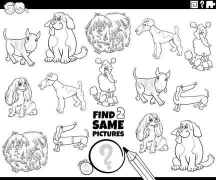 Find two same cartoon purebred dogs activity coloring page Stock Illustration