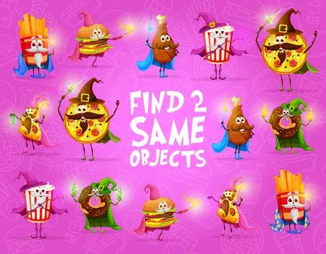 Find two same cartoon takeaway fast food mages Stock Illustration