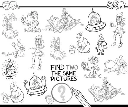 Find two the same characters color book Stock Illustration