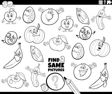 Find two same characters coloring book game Illustrazione stock