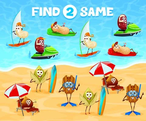 Find two same cheerful nuts kids game worksheet Stock Illustration