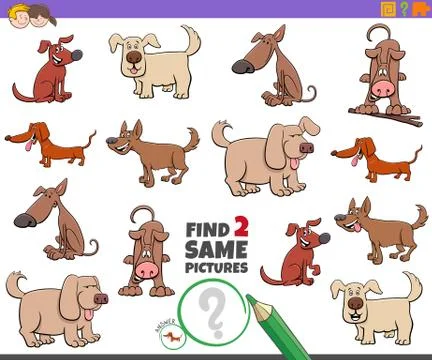 Find two same dog characters game for children Illustrazione stock