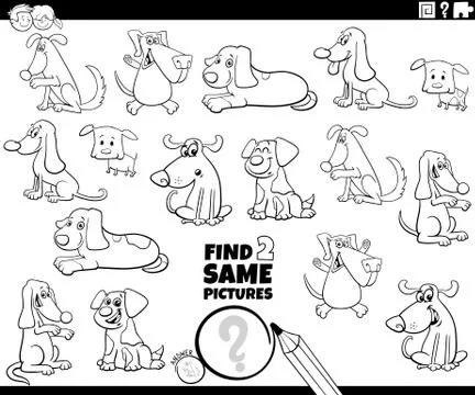 Find two same dog characters game color book Illustrazione stock