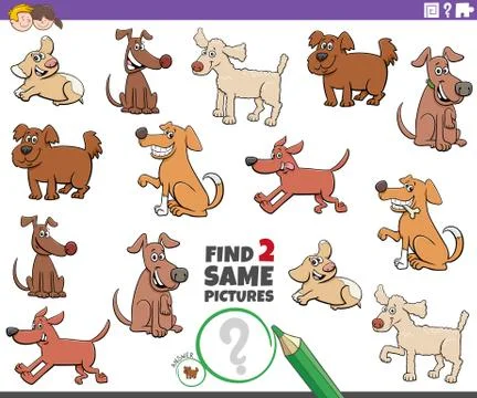 Find two same dog characters task for kids Illustrazione stock