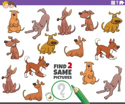 Find two same dog characters game for kids Illustrazione stock
