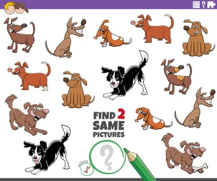 Find two same dog characters game for children Illustrazione stock