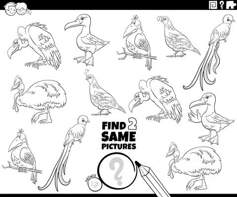 Find two same dog characters game coloring book page Illustrazione stock