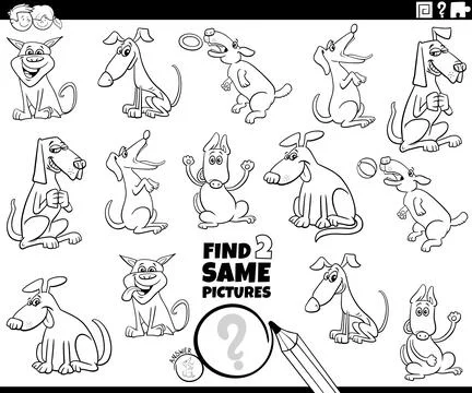 Find two same dog characters game coloring page Illustrazione stock