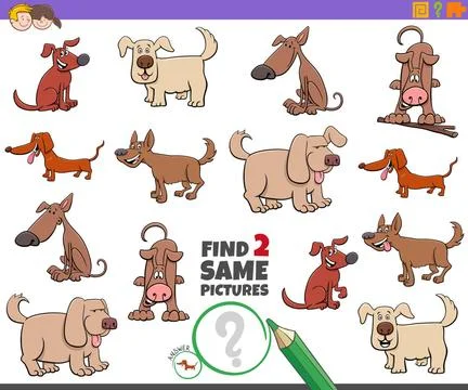 Find two same dog characters game for children Cartoon Illustration of Fin... Stock Photos