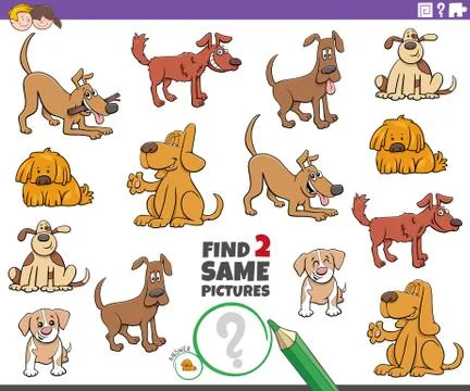 Find two same dog picture game for children Illustrazione stock