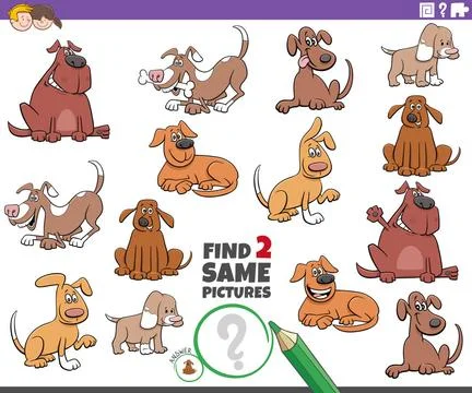 Find two same dog picture game for children Cartoon Illustration of Findin... Stock Photos