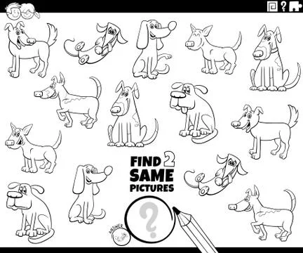 Find two same dog task coloring book page Illustrazione stock