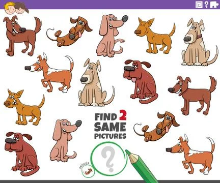 Find two same dogs educational task for children Illustrazione stock