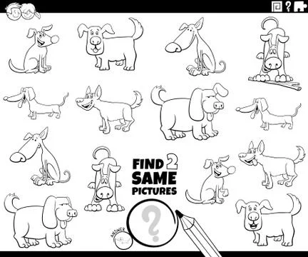 Find two same dogs game color book Stock Illustration