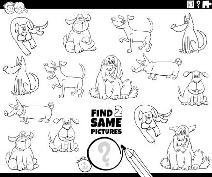 Find two same dogs game coloring book page Illustrazione stock