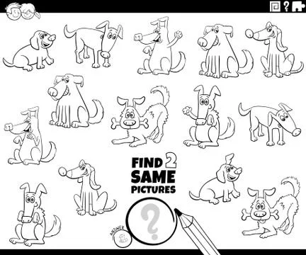 Find two same dogs picture coloring book page Stock Illustration