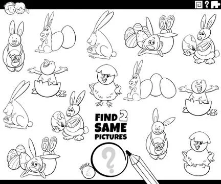 Find two same Easter characters game color book Illustrazione stock