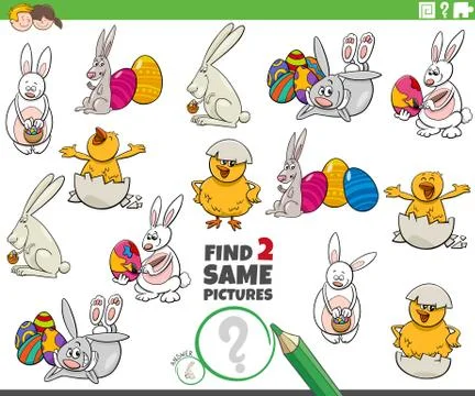 Find two same Easter characters task for children Illustrazione stock