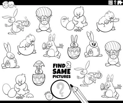 Find two same Easter characters task color book Illustrazione stock