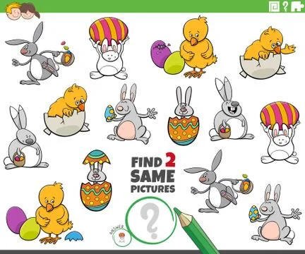 Find two same Easter characters game for children Illustrazione stock