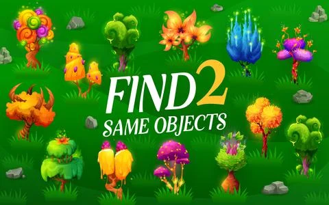 Find two same fantasy magic trees game worksheet Illustrazione stock