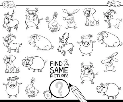 Find two same farm animals coloring book Stock Illustration