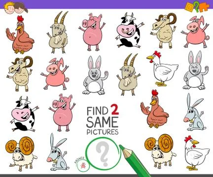 Find two same farm animals game for children Stock Illustration