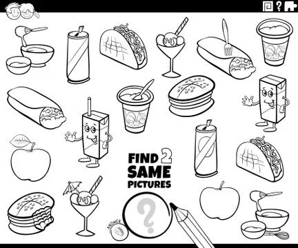 Find two same food objects color book page Illustrazione stock
