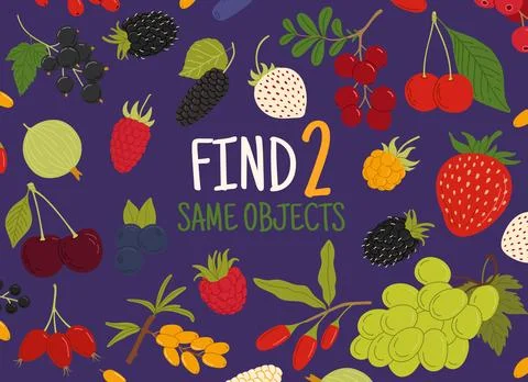 Find two same forest and garden ripe berries game Stock Illustration