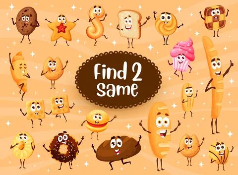 Find two same funny bakery characters kids game Illustrazione stock